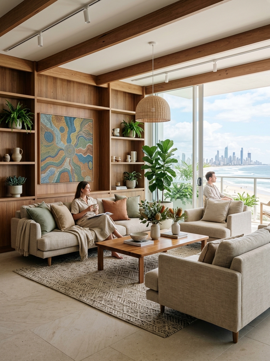 AusHotelGuide lounge with natural Australian materials